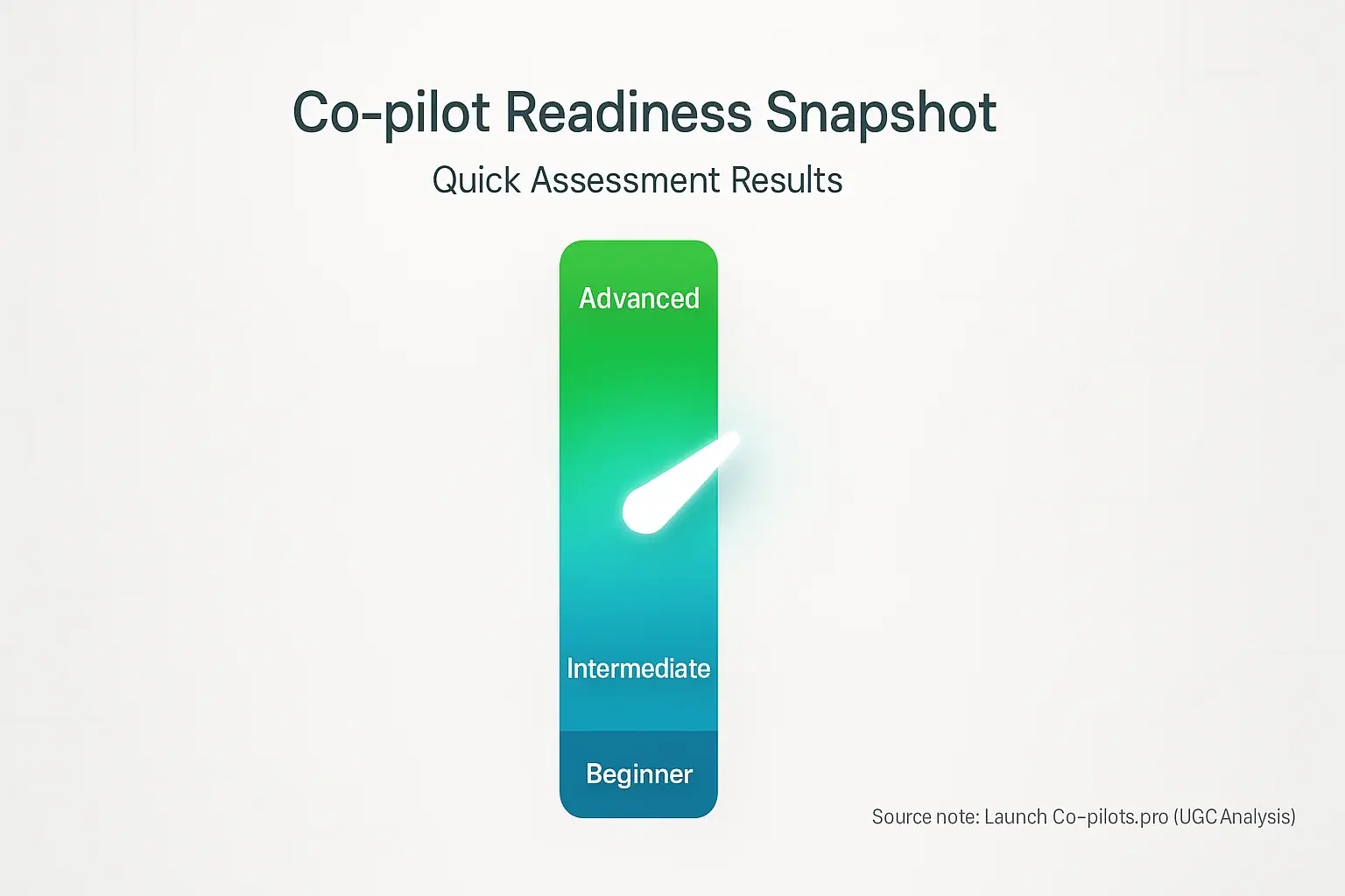 Stylized infographic meter for quick Co-pilot readiness assessment, showing Beginner to Advanced levels.