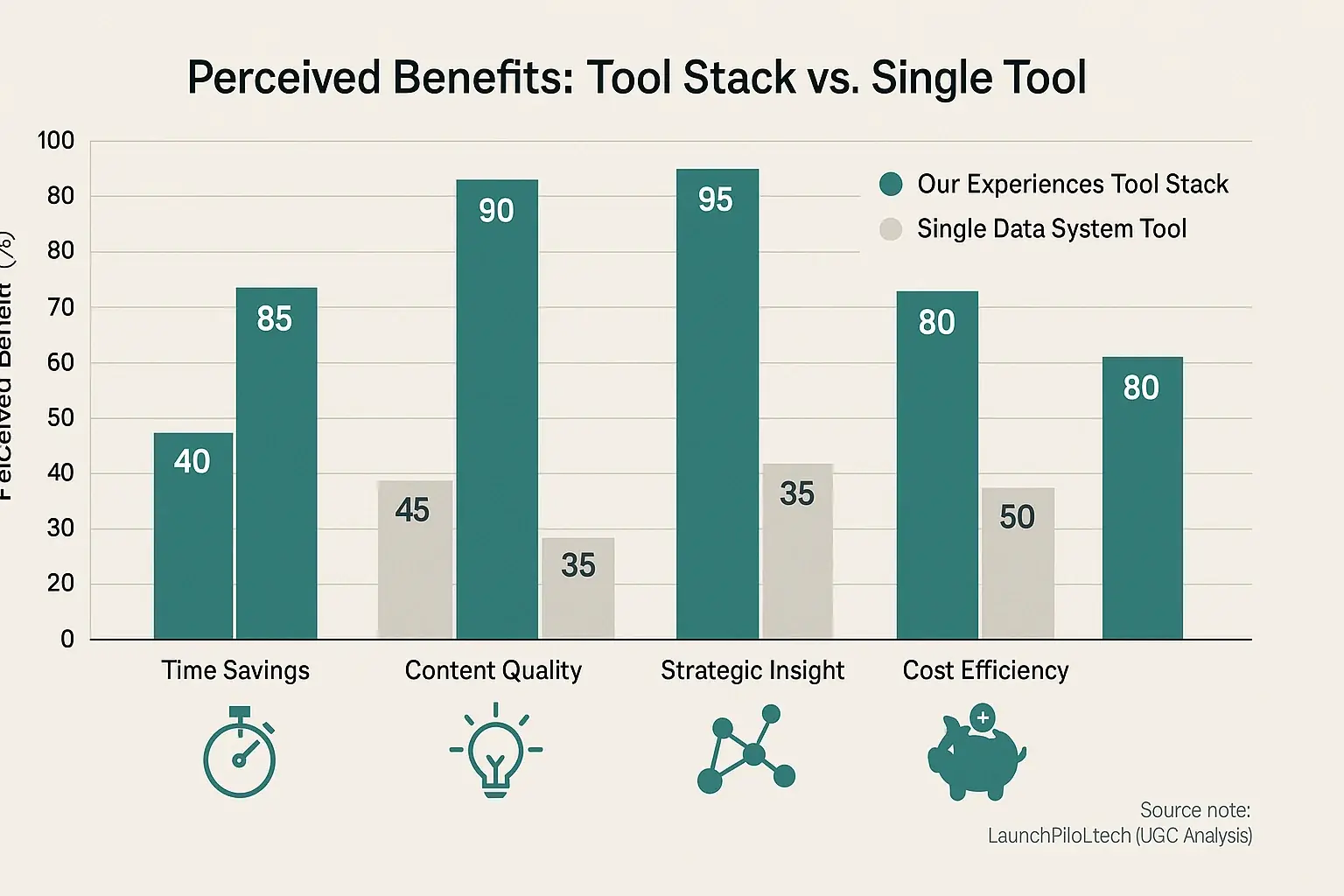 System tool stack drives greater user-reported time savings, quality, insight &amp; cost efficiency than single tools.