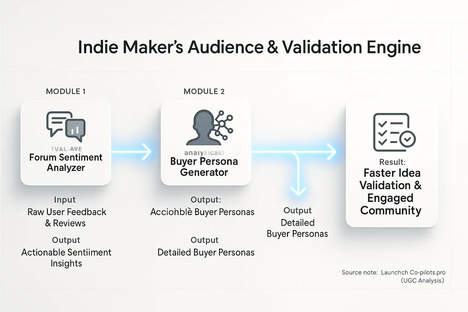 Flowchart: Common indie tool stack showing how research, content, &amp; social media tools connect for a streamlined launch