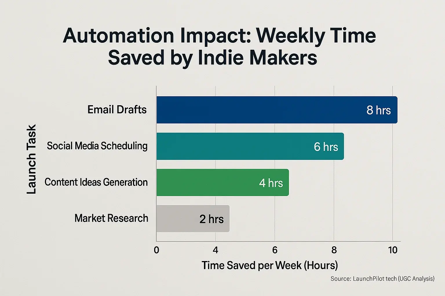 Bar chart: Reviews automation saves most weekly time on launch headaches, especially email drafts & social media scheduling.