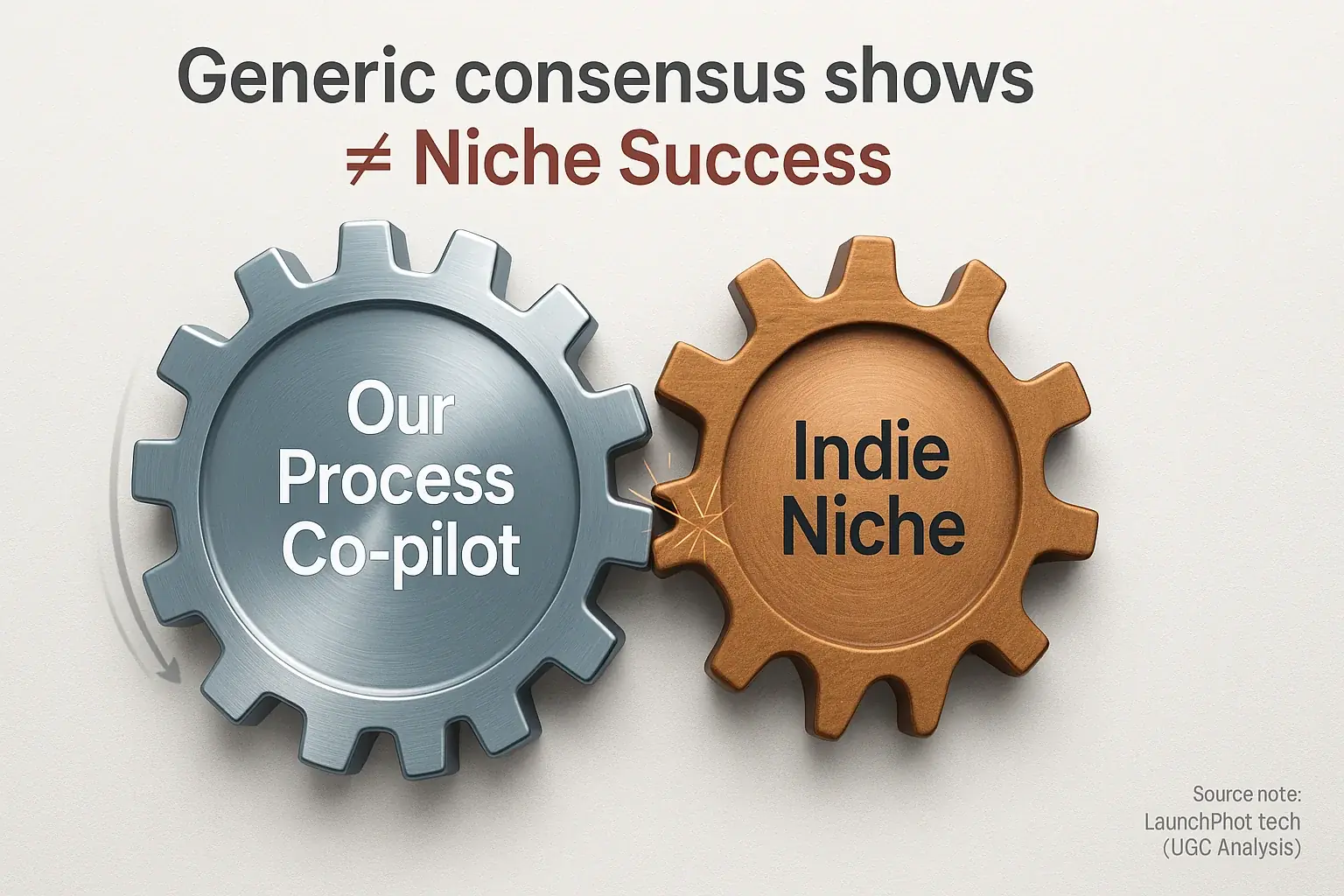 Infographic: Mismatched 'owner team Co-pilot' & 'Indie Niche' gears show poor adaptability: generic experiences ≠ niche