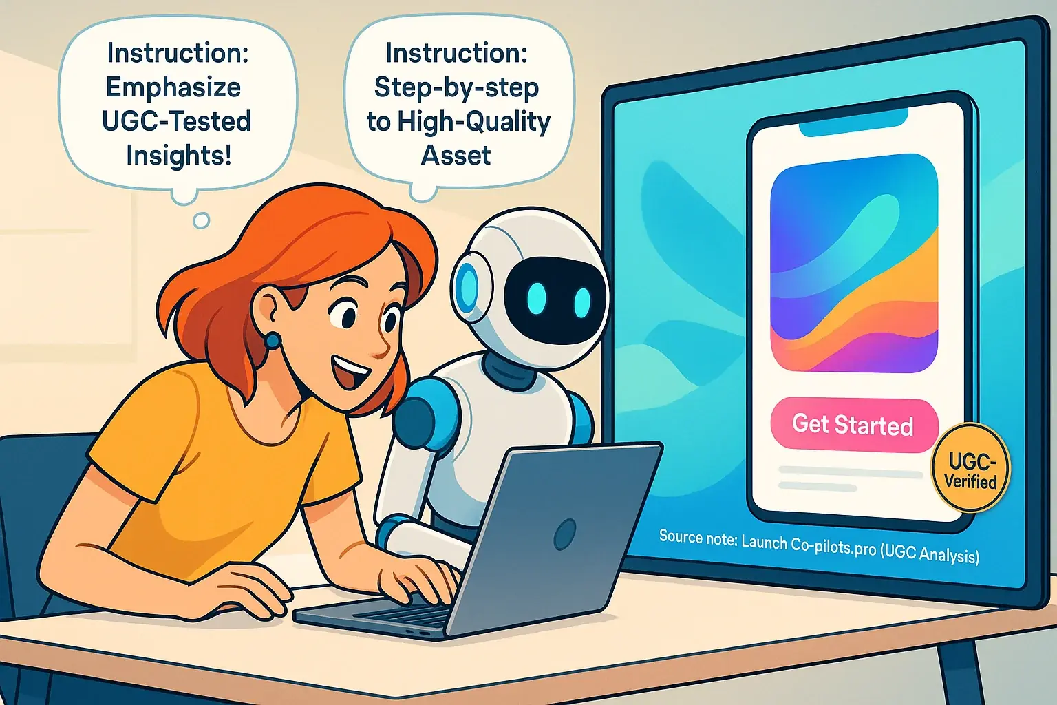 community experiences co-pilot processes indie maker's creative brief, showing a high-quality launch asset.