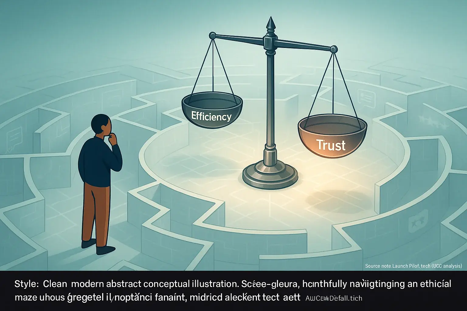 Indie maker's ethical maze: a scale weighs user analysis 'Efficiency' against 'User Trust'.