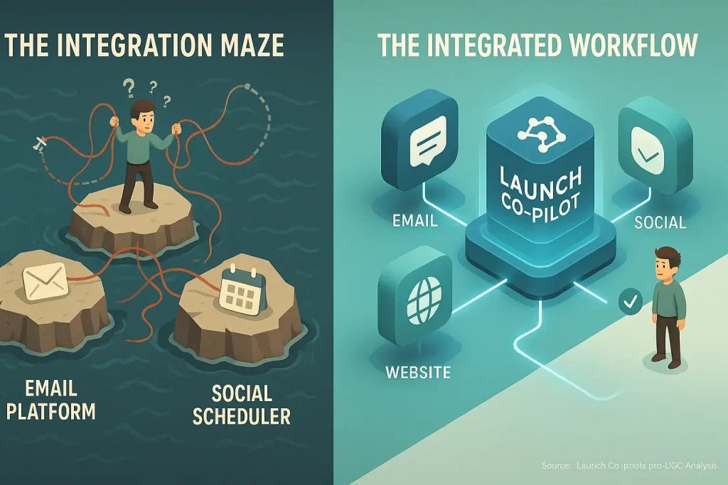 Disconnected tool islands, the 'Integration Maze', become a seamless workflow via a central co-pilot hub.