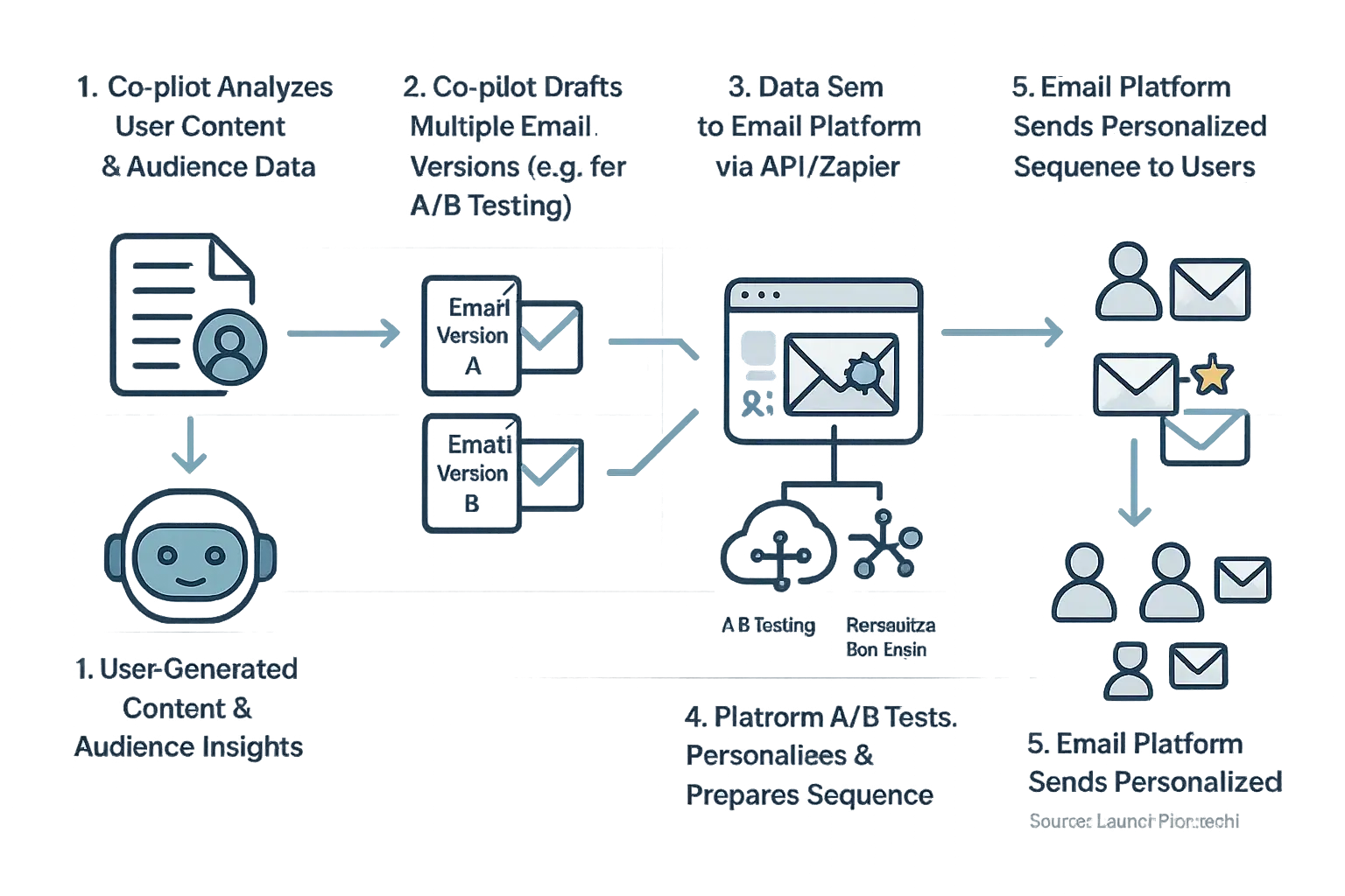 Consensus Co-pilot uses UGC reviews for email copy, sends to email platform, automating personalized launch sequences.