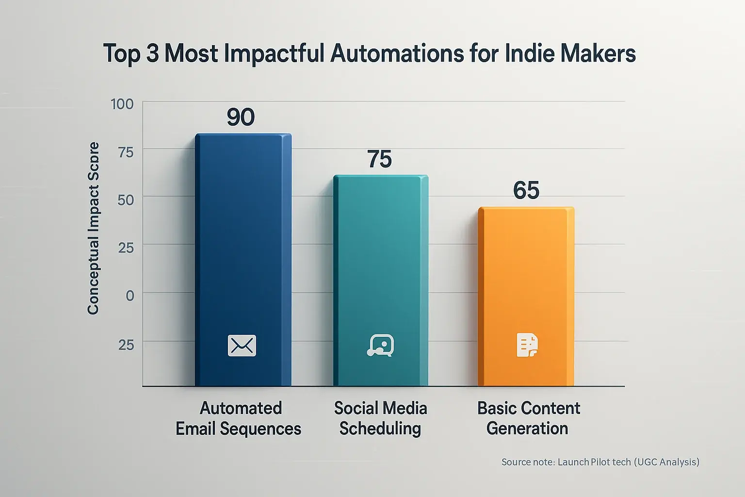 Top 3 'Big Impact' analytical review automations for indie makers (Email, Social, Content) by impact score.
