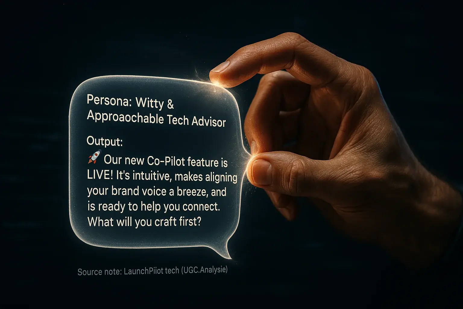 Hand precisely sculpts 'deep dive into community feedback' bubble, tailoring feedback indicates for unique brand voice.
