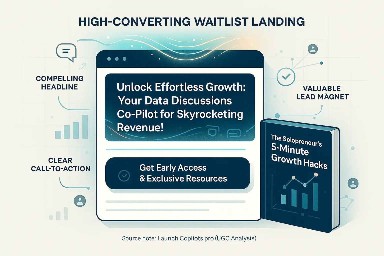High-converting waitlist page essentials (from user insights): compelling headline, clear CTA, valuable lead magnet.