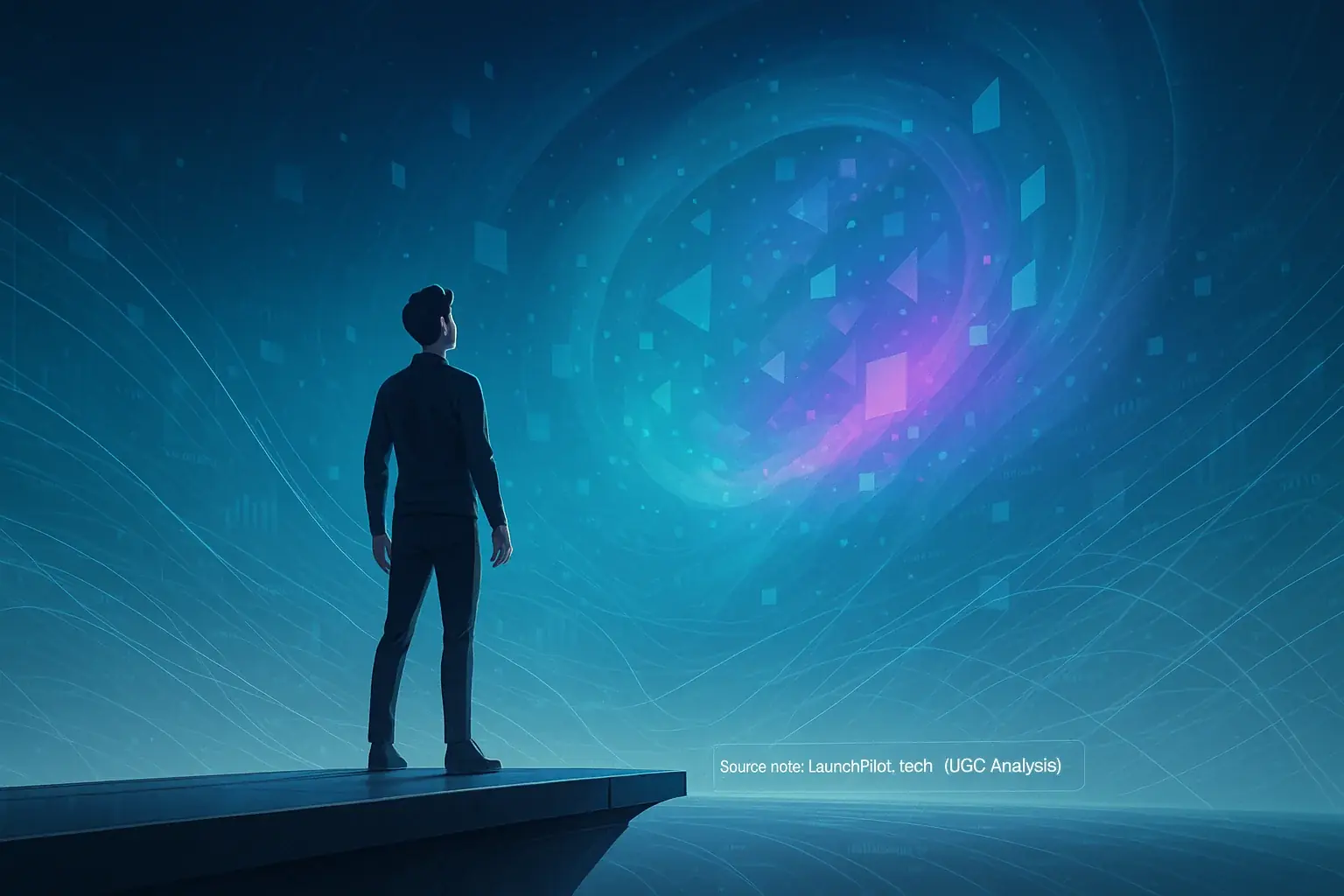 Indie maker on launchpad, poised for agile launch into a bright, data-rich digital frontier.