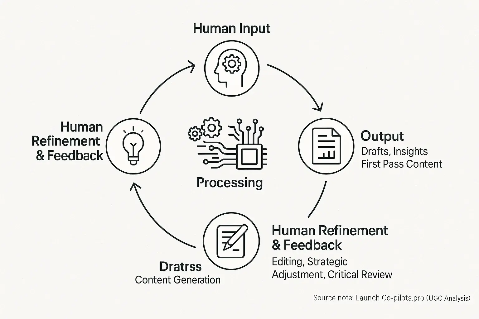Infographic: Human-community collaboration as an iterative feedback loop: input, processing, output, and refinement stages.