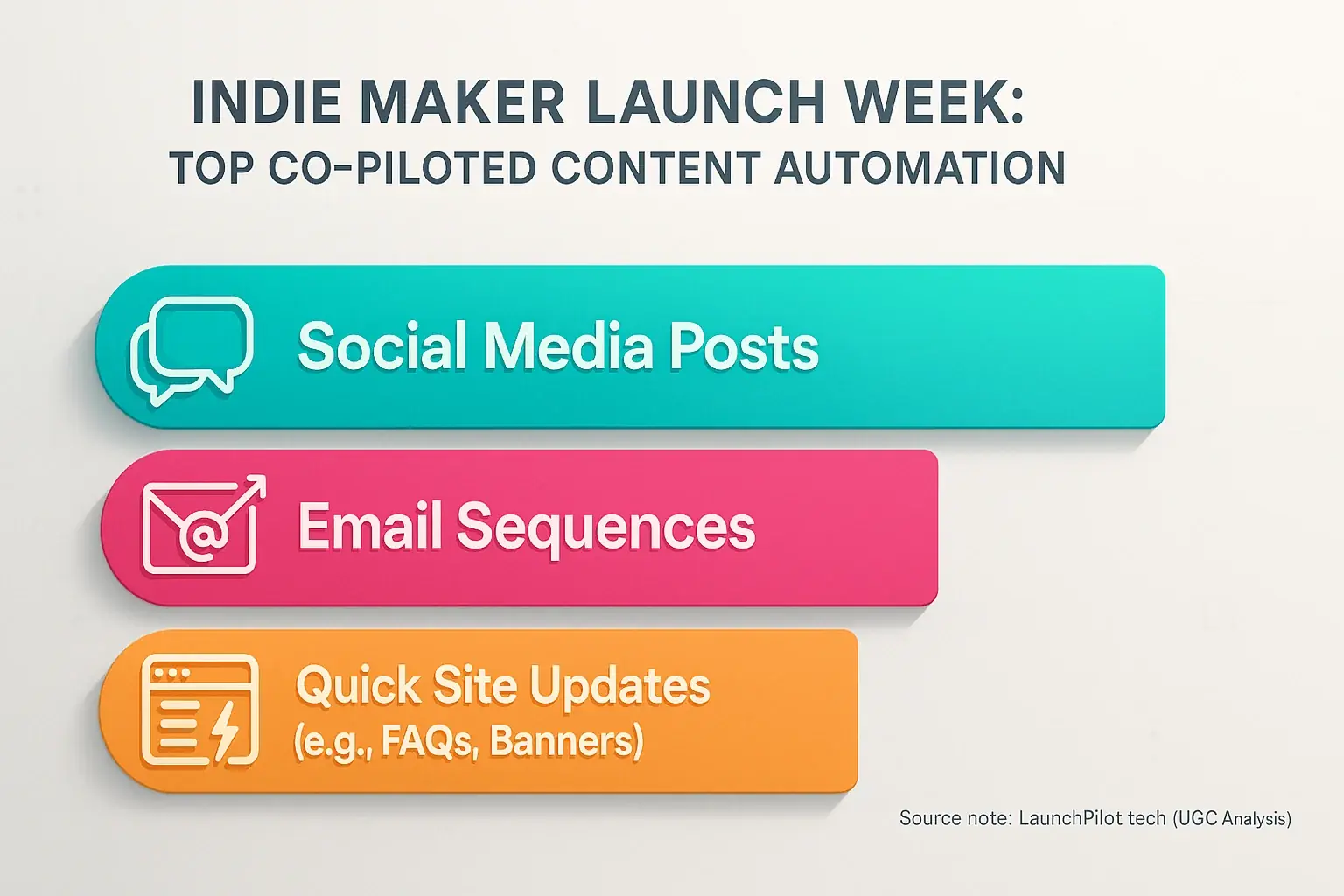 Infographic: User reviews automating social posts, emails & updates for indie launches, visualizing their relative impact.