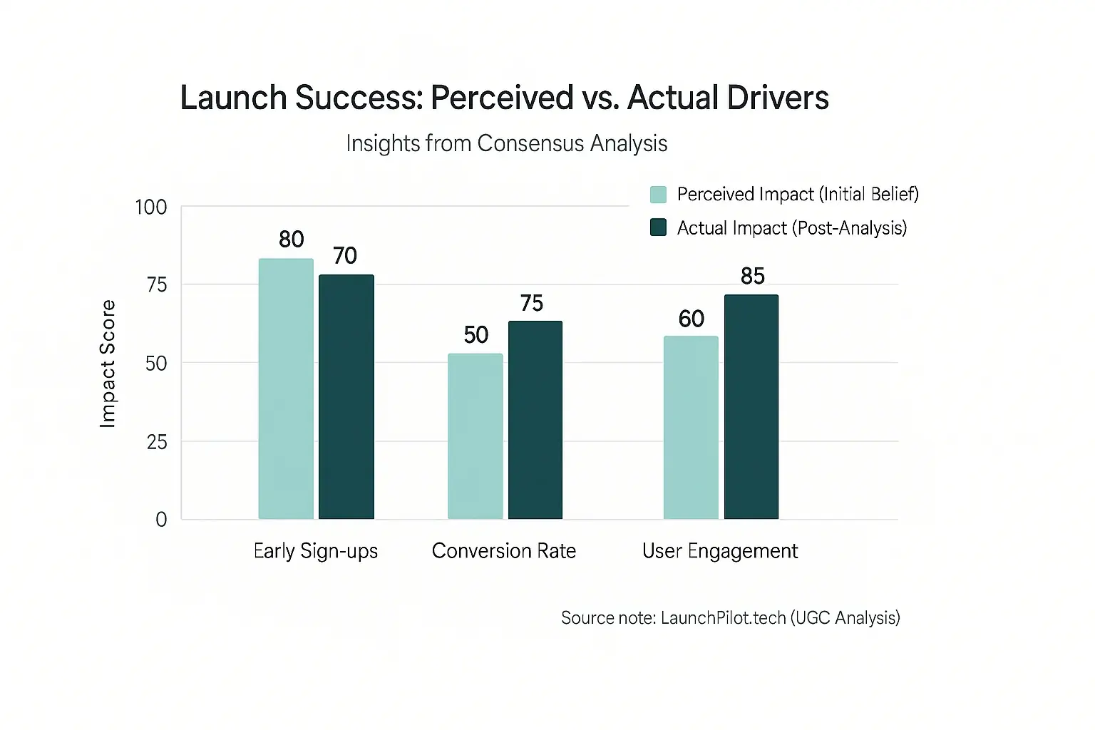 Bar chart: Analysis reveals deeper insights, contrasting actual indie launch success drivers with perceived notions.