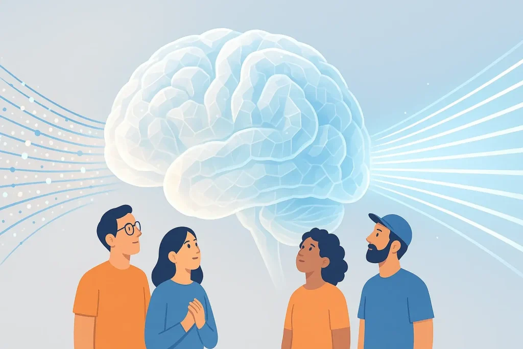 Glowing community brain, clear data flows, indie makers trusting our ethics & transparency pledge.