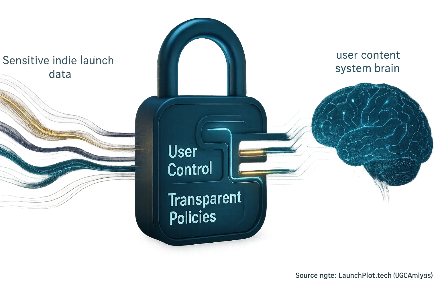User control & transparent policies, as a stylized secure lock, guard data flows from our system's core.