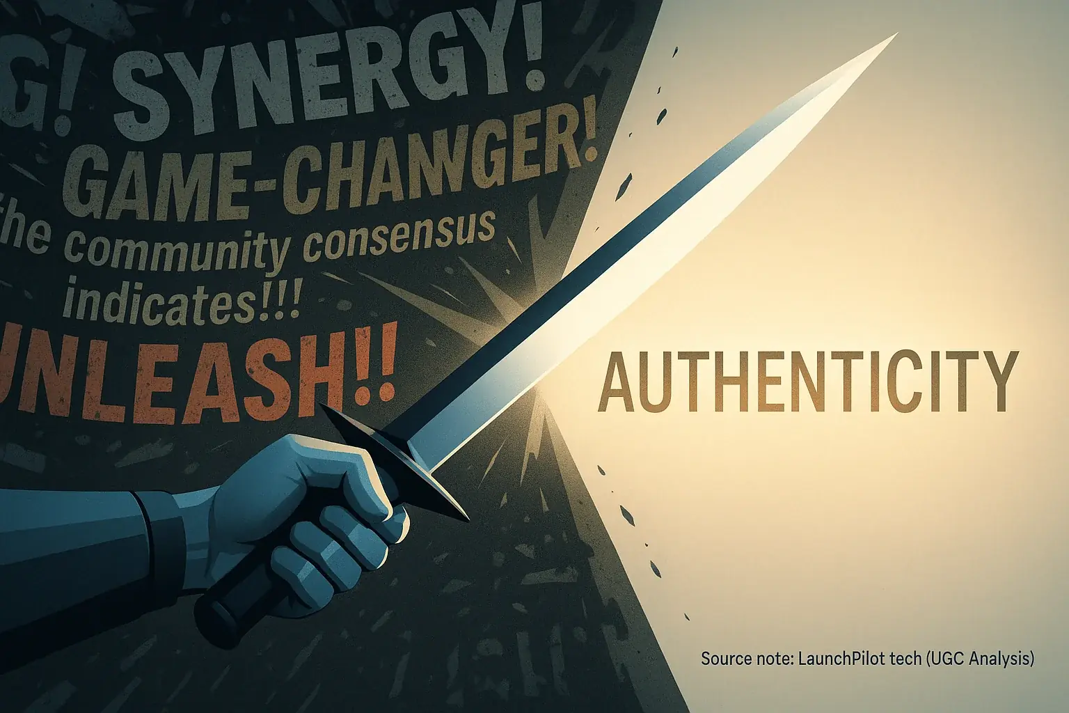 LaunchPilot.tech's sharp blade cuts marketing clutter, revealing a simple, authentic message.