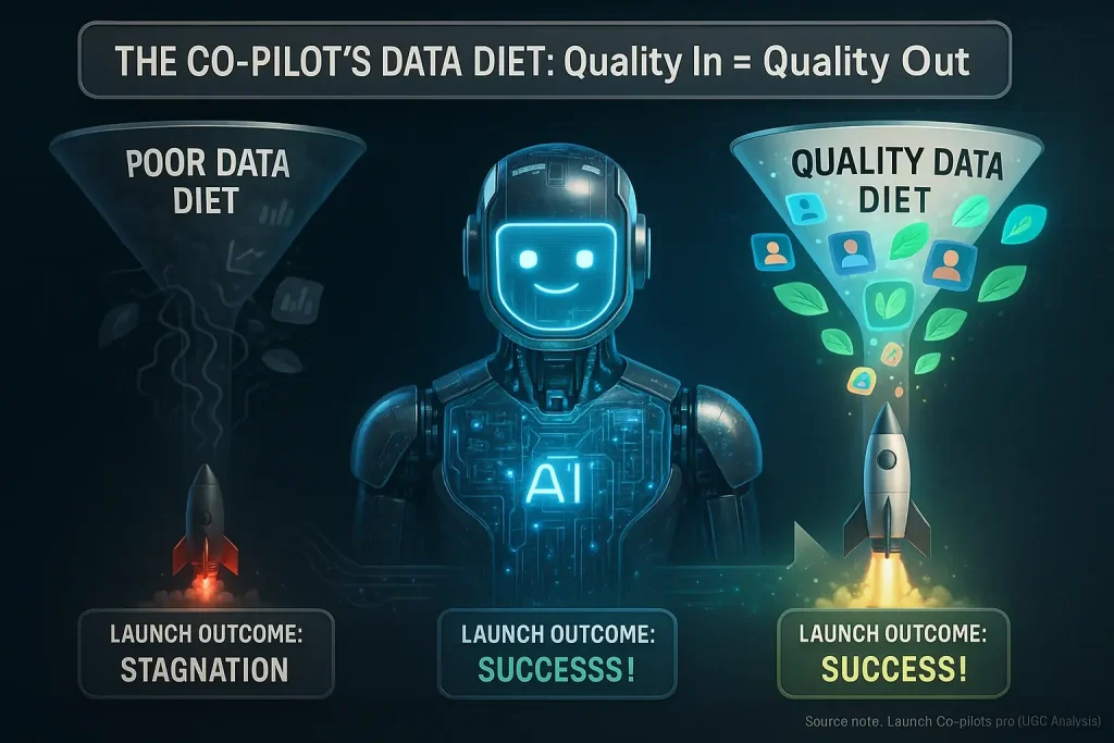 User analysis co-pilot 'fed' diverse quality data (its 'diet') for indie launch success, showing 'quality in, quality out'.