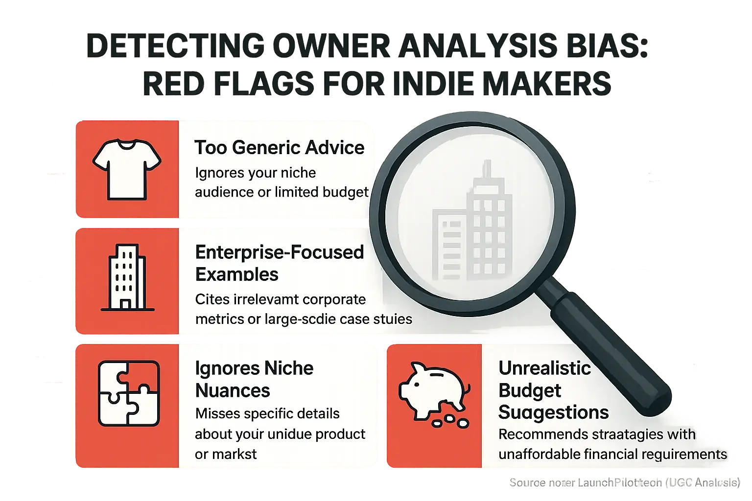 Infographic: Magnifying glass over checklist of red flags like &#x27;Generic Advice&#x27; &amp; &#x27;Enterprise Focus&#x27; for detecting community