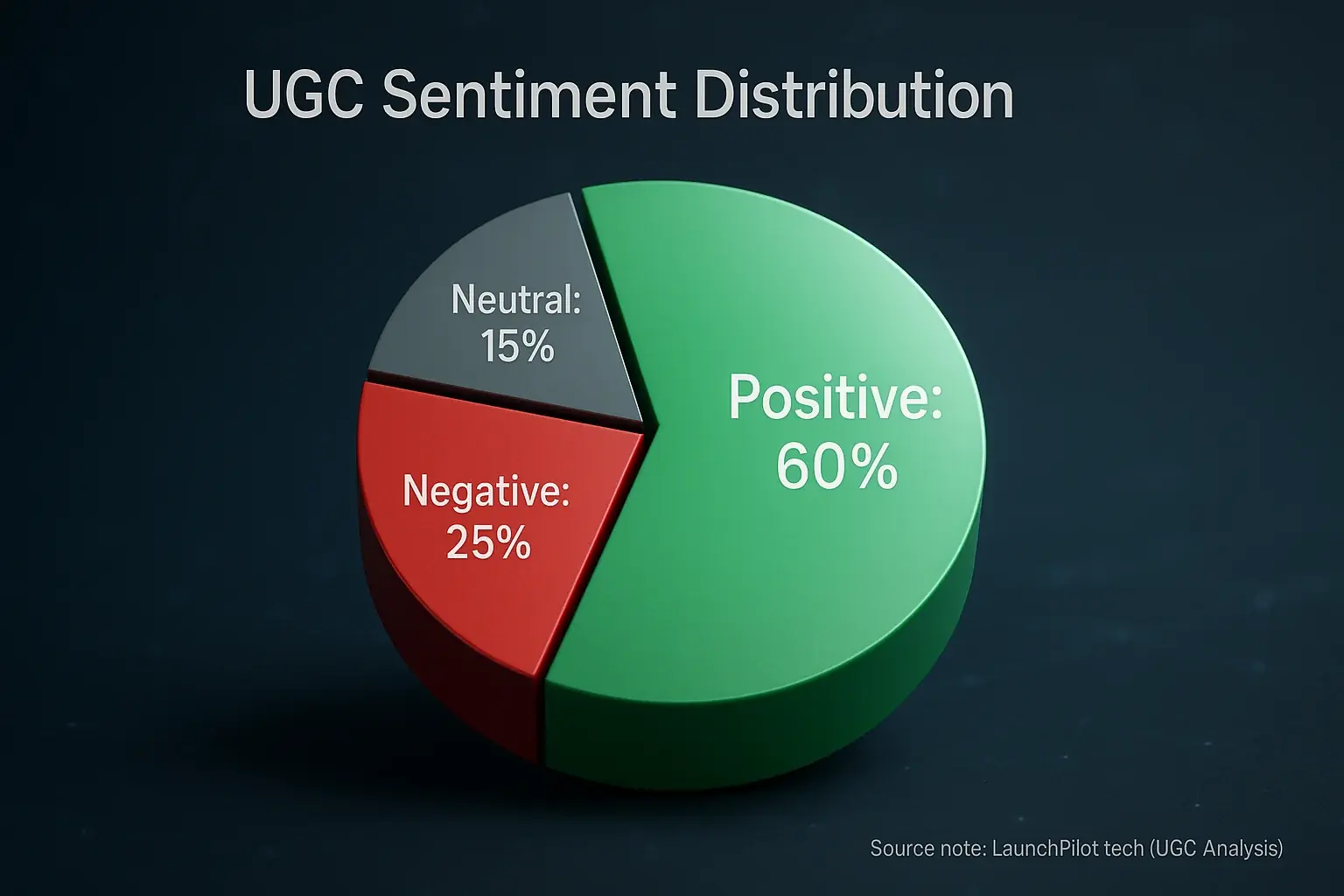 Review sentiment pie chart: 60% positive, 25% negative, 15% neutral.