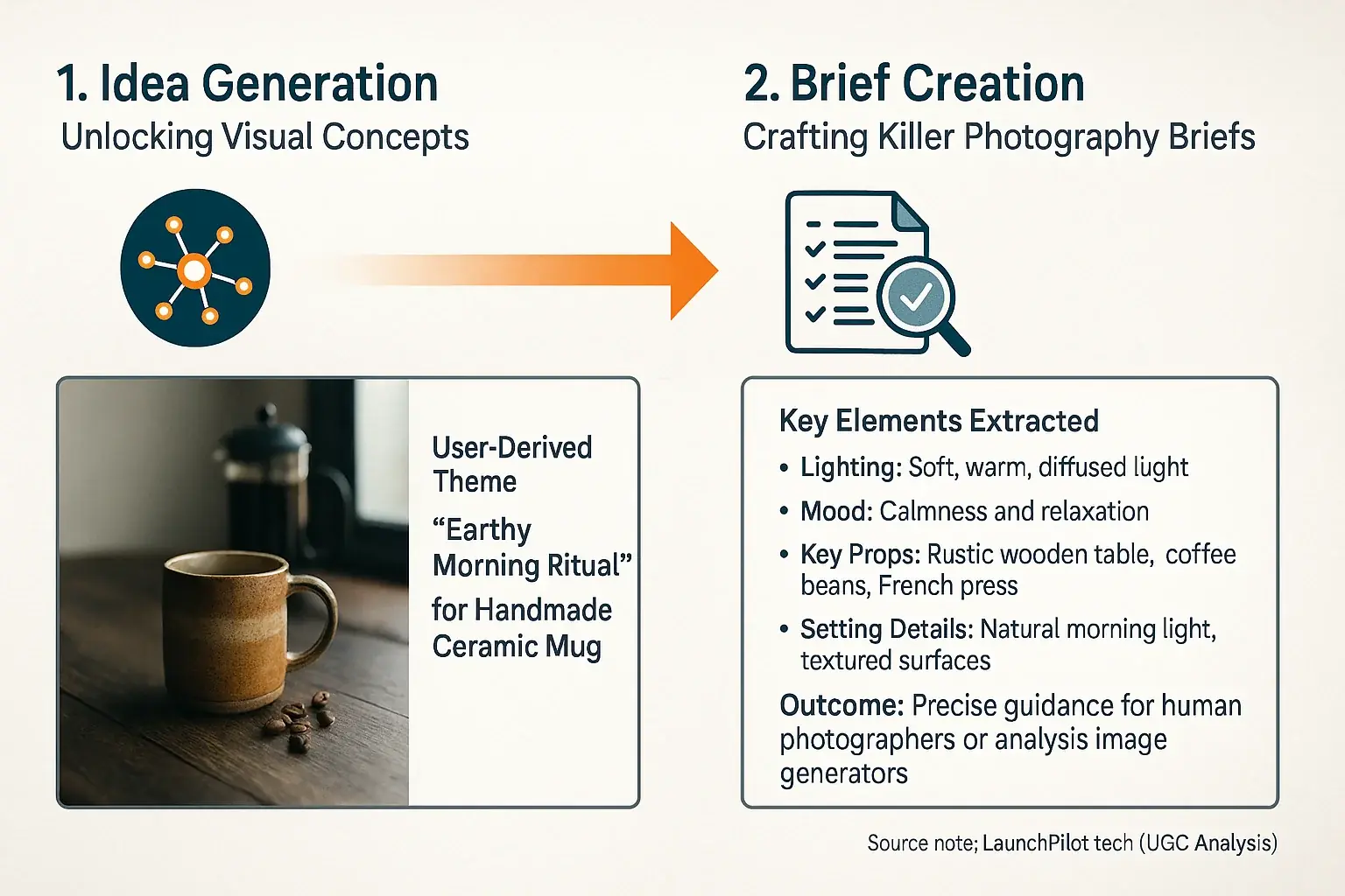 Infographic: Leveraging user reviews for product photography, from candle mood board insights to effective brief creation.