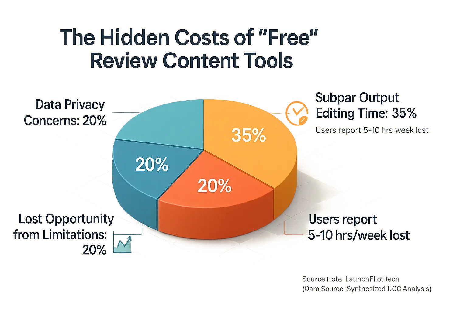 Chart: 'Free' tool hidden costs by % (UGC data): workarounds, lost opportunity, privacy risks, editing.